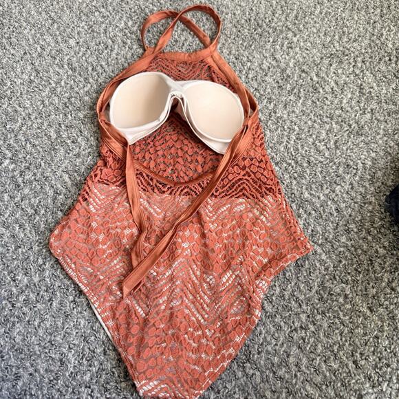 Cosita Linda Beachwear one piece swimsuit in terracotta and gold Crotchet Lace L - Picture 5 of 8
